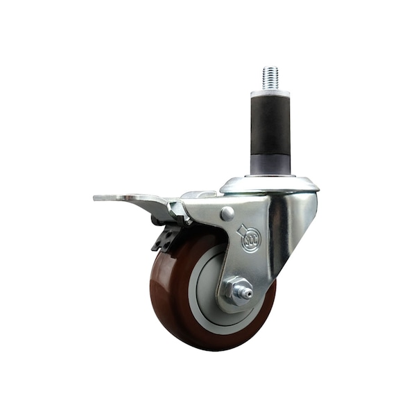 3'' Maroon Poly Swivel 1-1/4'' Expanding Stem Caster Total Lock Brake
